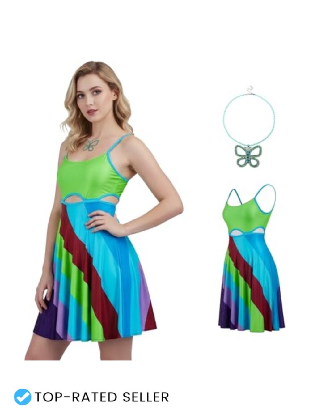 Jenna Rink 13 Going On 30 Costume Halter Dress with Butterfly Necklace Cosplay